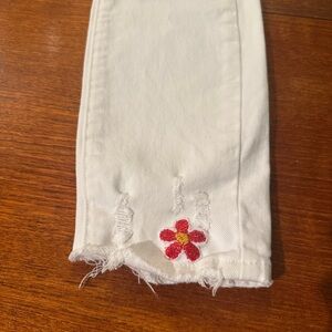 PAIGE White Jeans with Red Floral Embroidery